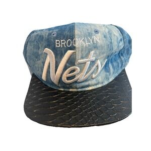 Brooklyn Nets Adjustable Cap Hat Blue Acid Wash  Faux Snake Skin Mitchell & Ness